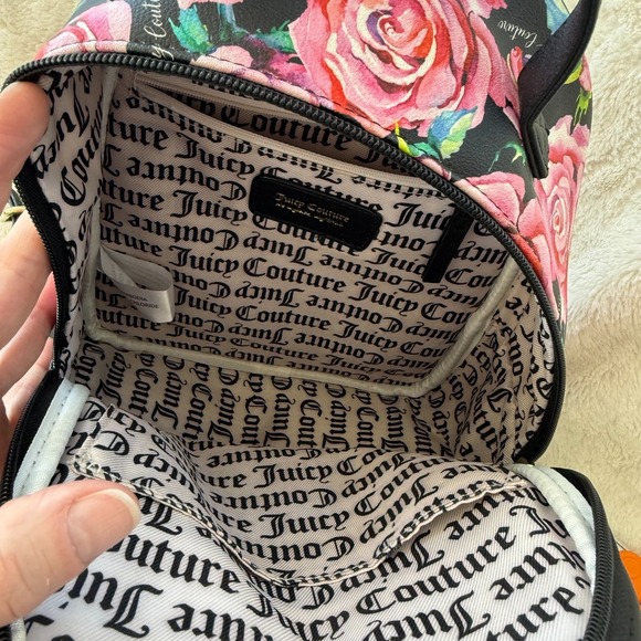 Juicy Couture Mini Backpack Purse Black Pink Roses Floral Studded PVC - Picture 4 of 7
